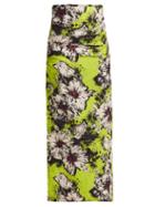 Matchesfashion.com Miu Miu - Floral Print Silk Blend Cloqu Pencil Skirt - Womens - Green Print