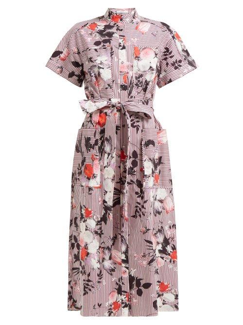 Matchesfashion.com Erdem - Carlita Isabelle Print Cotton Shirtdress - Womens - Burgundy Print
