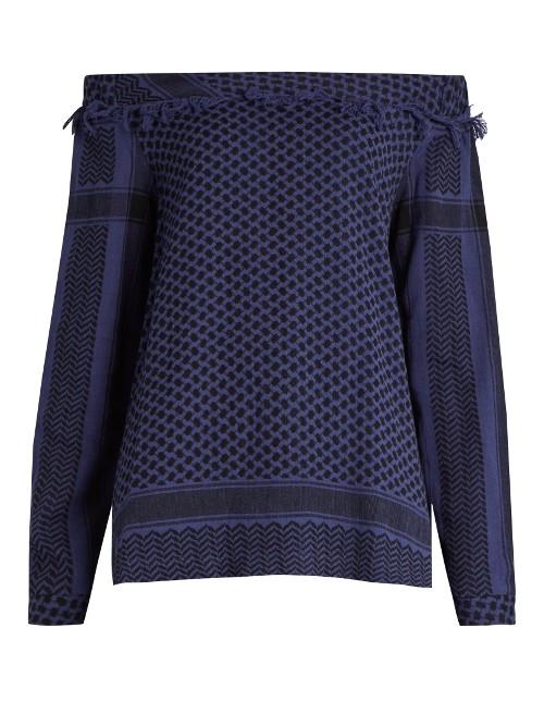 Cecilie Copenhagen Off-the-shoulder Scarf-jacquard Cotton Top