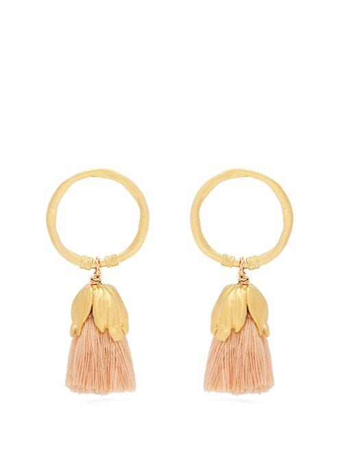 Matchesfashion.com Elise Tsikis - Oxya Gold Plated Tassel Hoop Earrings - Womens - Pink