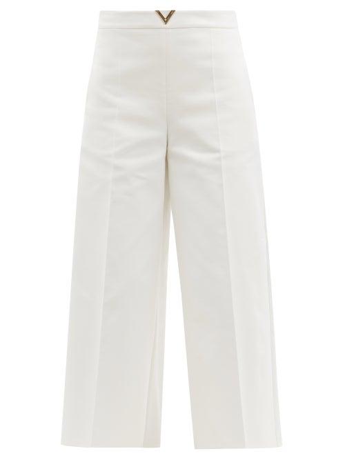 Matchesfashion.com Valentino - V-gold Cotton-blend Wide-leg Trousers - Womens - White