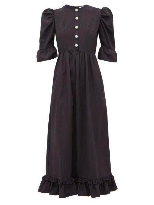 Matchesfashion.com Batsheva - Puff Sleeve Moir Dress - Womens - Black