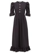Matchesfashion.com Batsheva - Puff Sleeve Moir Dress - Womens - Black