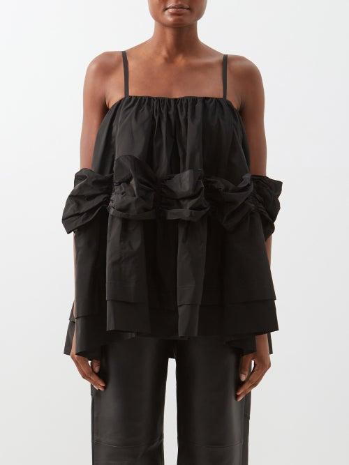 Simone Rocha - Ruched Voluminous Taffeta Top - Womens - Black