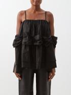 Simone Rocha - Ruched Voluminous Taffeta Top - Womens - Black