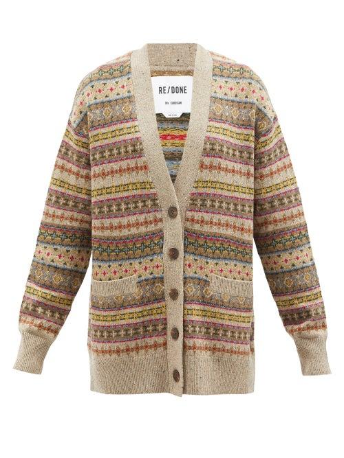 Re/done - Oversized Fair Isle Wool-blend Cardigan - Womens - Grey Multi