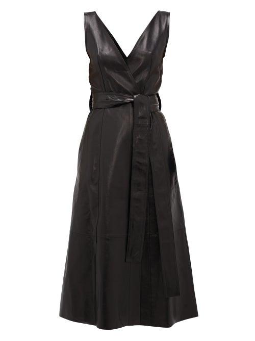 Matchesfashion.com Petar Petrov - Awel V-neck Belted Leather Dress - Womens - Black