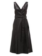 Matchesfashion.com Petar Petrov - Awel V-neck Belted Leather Dress - Womens - Black