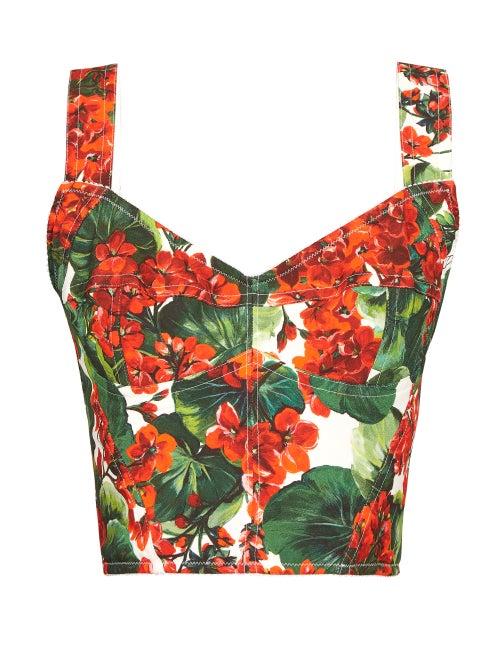 Matchesfashion.com Dolce & Gabbana - Geranium Print Cropped Top - Womens - Red Multi