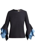 Matchesfashion.com Roksanda - Flared Sleeve Cady Top - Womens - Dark Blue