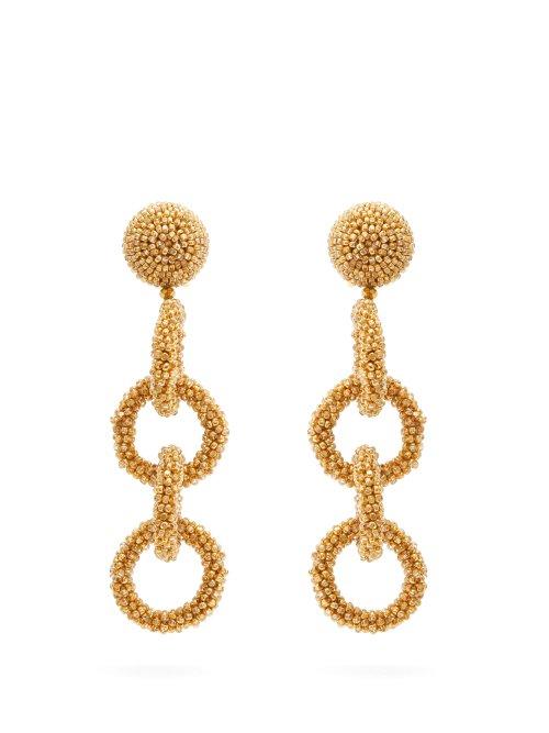 Matchesfashion.com Oscar De La Renta - Bead Embellished Drop Earrings - Womens - Gold
