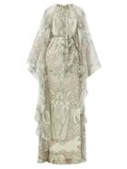 Matchesfashion.com Etro - Paisley-print Cape-sleeve Silk-blend Maxi Dress - Womens - White Black