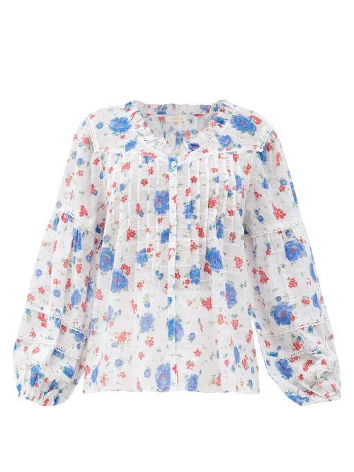 Matchesfashion.com Loveshackfancy - Levine Floral-print Cotton-voile Blouse - Womens - White Multi