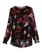 Matchesfashion.com Preen Line - Darcey Ruffle Trimmed Pansy Print Crepe Top - Womens - Black Multi