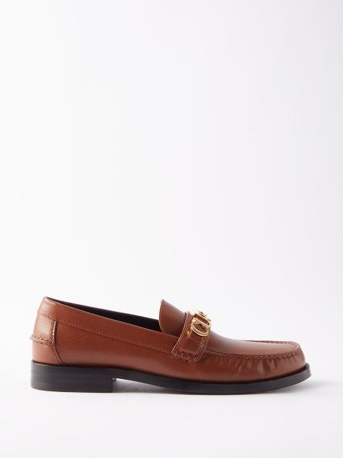 Gucci - Logo-plaque Leather Loafers - Womens - Brown Multi