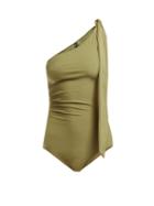 Matchesfashion.com Lisa Marie Fernandez - Arden One Shoulder Swimsuit - Womens - Light Green