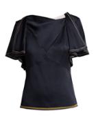 Matchesfashion.com Peter Pilotto - Drape Neck Satin Top - Womens - Blue