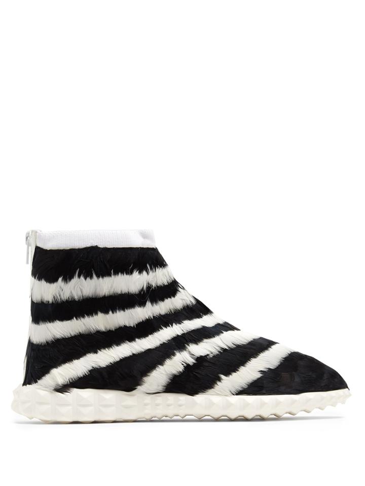 Valentino Free Striped Feather-embellished High-top Trainers
