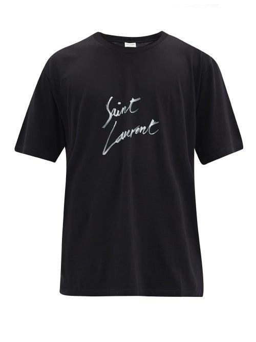 Matchesfashion.com Saint Laurent - Signature Logo-print Cotton T-shirt - Mens - White Black
