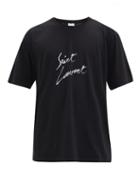 Matchesfashion.com Saint Laurent - Signature Logo-print Cotton T-shirt - Mens - White Black