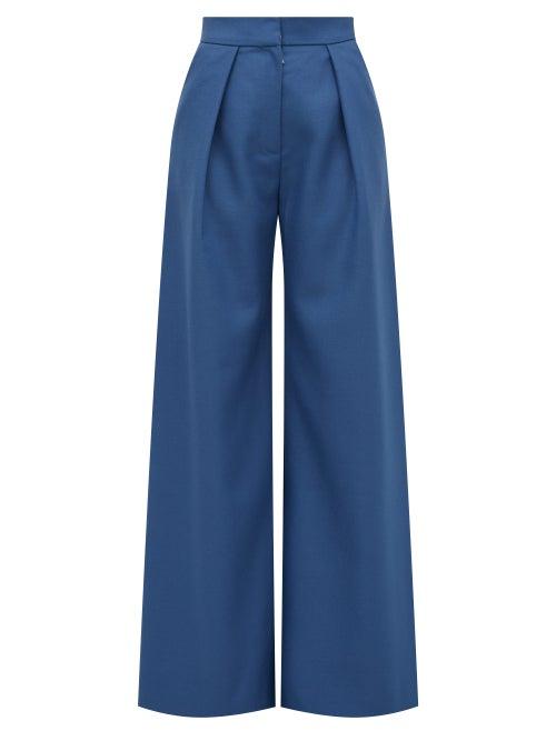 Matchesfashion.com Vika Gazinskaya - High Rise Wool Twill Palazzo Trousers - Womens - Blue