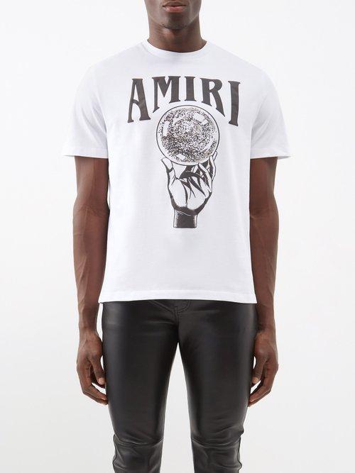 Amiri - Crystal Ball Logo-print Cotton-jersey T-shirt - Mens - White Black