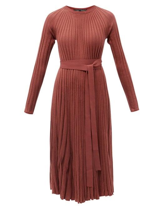 Ladies Rtw Proenza Schouler - Belted Rib-knitted Silk-blend Midi Dress - Womens - Burgundy