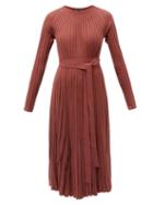 Ladies Rtw Proenza Schouler - Belted Rib-knitted Silk-blend Midi Dress - Womens - Burgundy