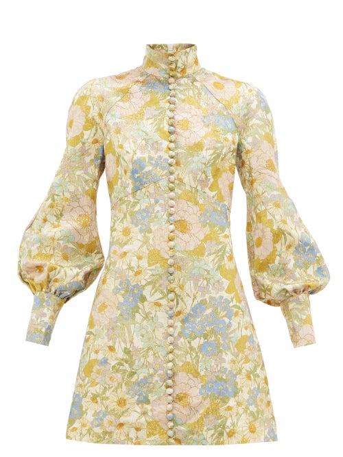 Matchesfashion.com Zimmermann - Super Eight Balloon-sleeve Brocade Mini Dress - Womens - Blue Print