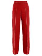 Matchesfashion.com Valentino - High Rise Straight Leg Cotton Blend Trousers - Womens - Red Multi