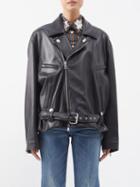 Alessandra Rich - Oversized Leather Biker Jacket - Womens - Black