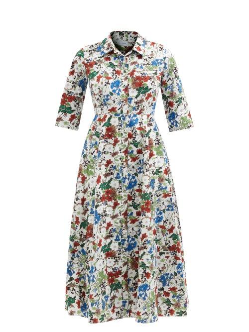 Erdem - Kassia Charleston-print Poplin Shirt Dress - Womens - White Multi