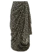 Matchesfashion.com Isabel Marant - Candelia Draped Floral Print Fil Coup Midi Skirt - Womens - Black White
