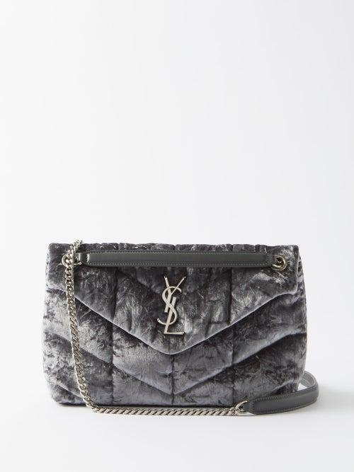 Saint Laurent - Puffer Small Crushed-velvet Shoulder Bag - Womens - Grey