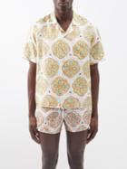 Commas - Cuban-collar Floral-print Silk Shirt - Mens - Orange Multi