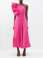 Aje - Bonjour Asymmetric Ruffled Linen-blend Dress - Womens - Pink