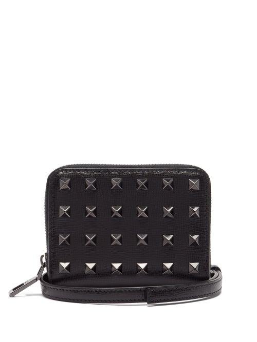 Valentino Garavani - Rockstud Leather Neck-strap Wallet - Mens - Black
