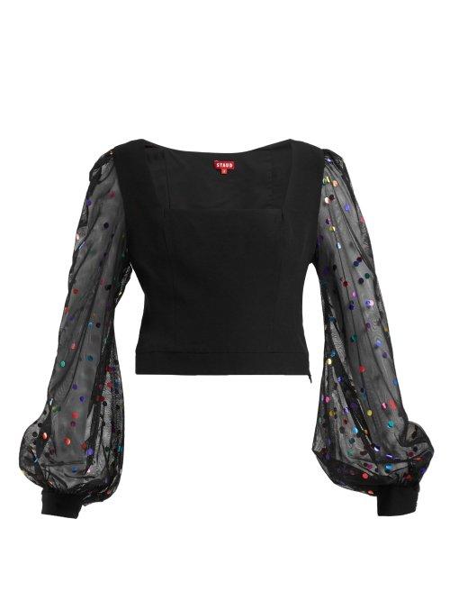 Matchesfashion.com Staud - Sway Polka Dot Print Crepe And Tulle Top - Womens - Black Multi