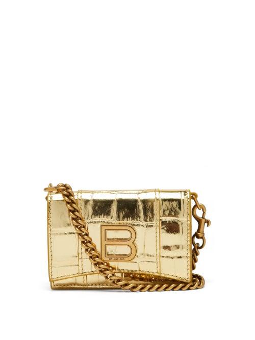 Matchesfashion.com Balenciaga - Hourglass Croc-effect Leather Cross-body Bag - Womens - Gold