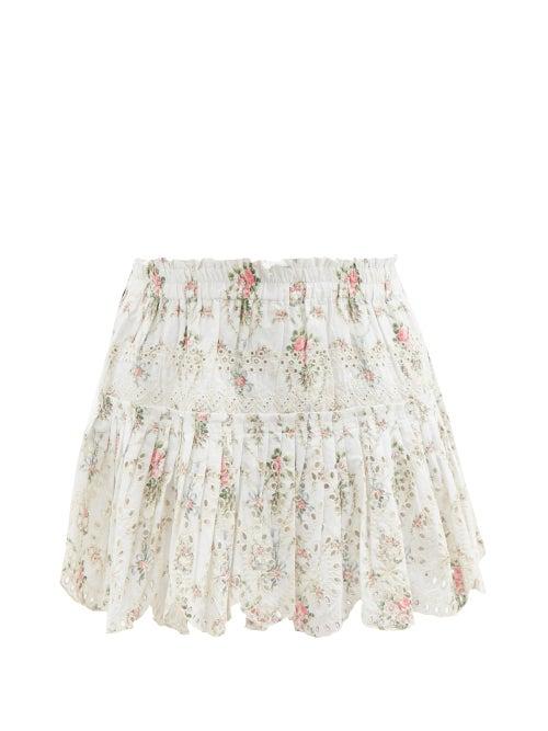 Loveshackfancy - Sarie Floral-print Broderie-anglaise Cotton Skirt - Womens - Floral
