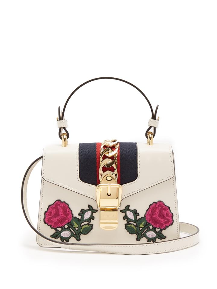 Gucci Sylvie Mini Embroidered Leather Shoulder Bag