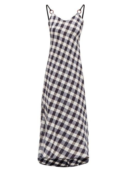 Matchesfashion.com Belize - Carole V-neck Cotton-gingham Midi Dress - Womens - Navy White