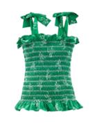 Ladies Beachwear Loretta Caponi - Alma Tie-shoulder Shirred Cotton Top - Womens - Dark Green