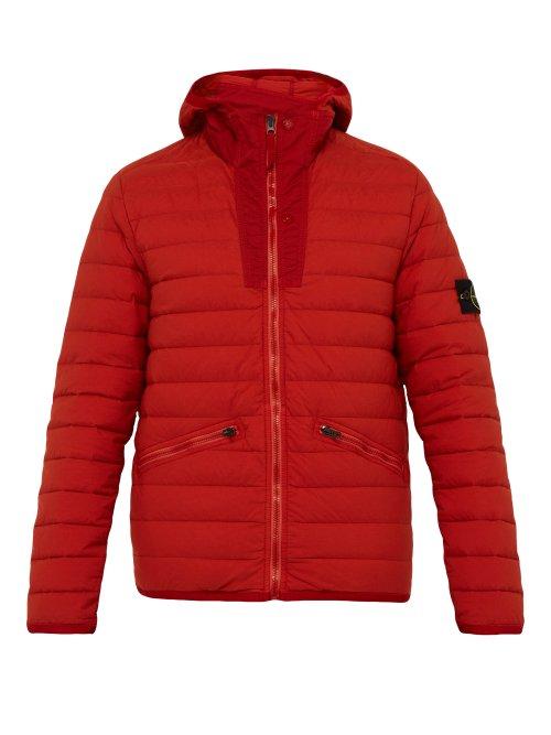 Matchesfashion.com Stone Island - Quilted Down Filled Hooded Coat - Mens - Burgundy