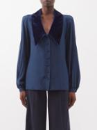 Raquel Diniz - Emerald Velvet-collar Silk Blouse - Womens - Navy