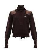 Ladies Rtw Vetements - Distressed Ribbed Merino Wool-blend Sweater - Womens - Burgundy