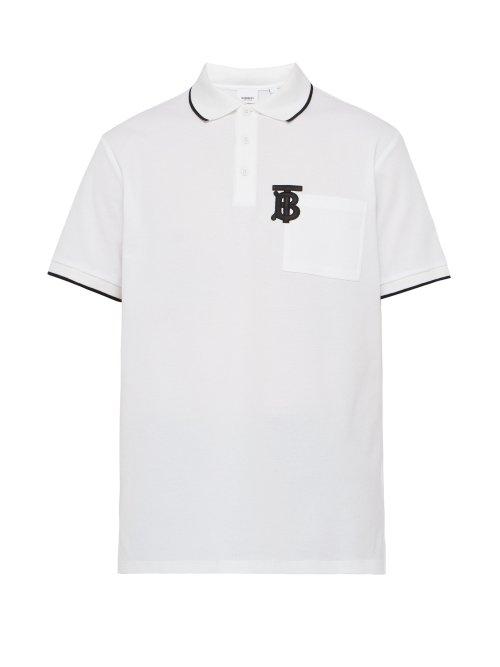 Matchesfashion.com Burberry - Monogram Embroidered Cotton Piqu Polo Shirt - Mens - White
