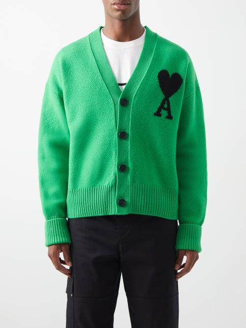 Ami - Ami De Caur-logo Wool Cardigan - Mens - Green