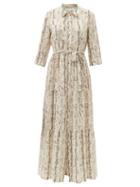 Matchesfashion.com Heidi Klein - Snake-print Tiered Silk Maxi Shirt Dress - Womens - Beige Multi