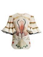 Chloé High-neck Graphic-print Fluted Silk Top